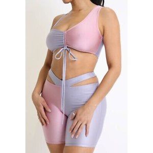 Women's Satin Colorblock Biker Shorts and Top Set Sexy Outfit Set S M L